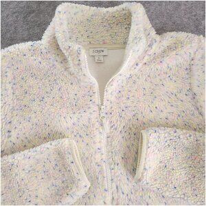 J CREW Womens Small Flecked Confetti Cream Sherpa Full Zip Jacket Sweater